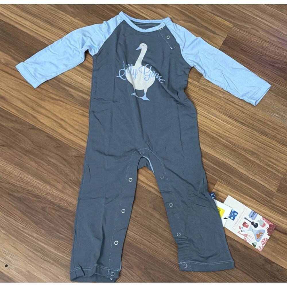 NWT Kickee Pants Baby Boys 12-18 Months Silly Goose Raglan Sleeper Outfit Bamboo
